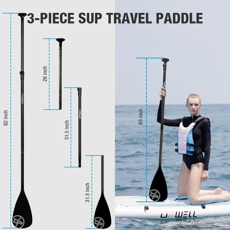 UPWELL SUP Paddle Adjustable Stand Up Paddle for Paddleboard, 3 Piece Aluminum Alloy Shaft with Reinforced Fiberglass Blade - Image 4